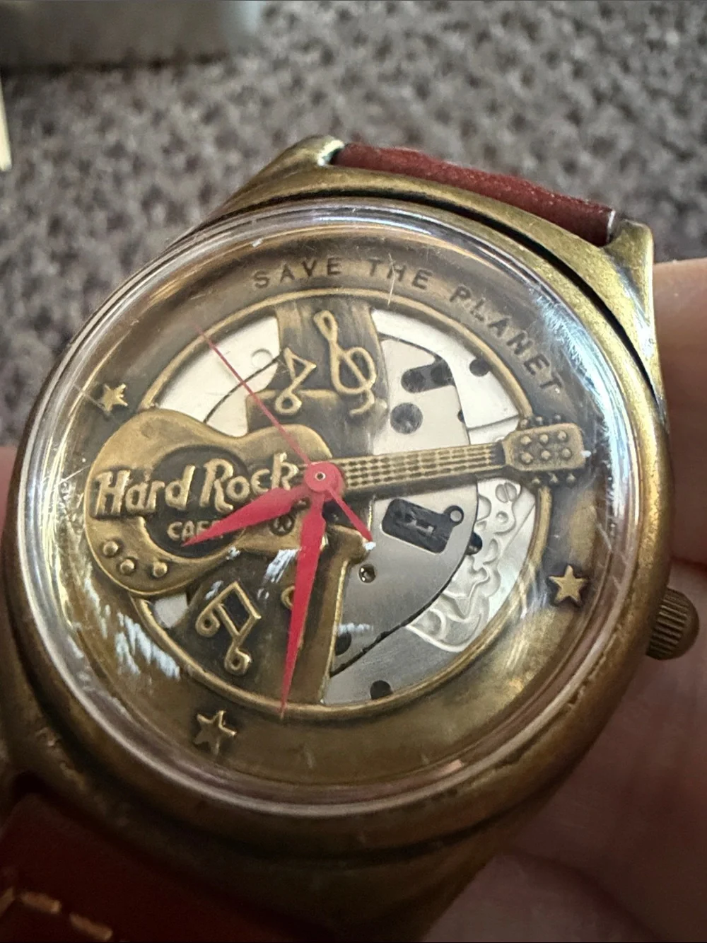 Hard Rock Cafe Brown Braided Leather Men's Watch with Brass-Tone Case